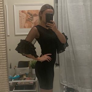 BLACK MINI DRESS WITH STATEMENT SLEEVES. NEW!